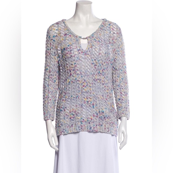 St. John Sport Women’s Wool Blend Open Knit Pastel Rainbow Sweater - Size Small - Picture 9 of 9